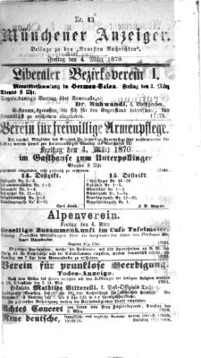 Münchener Anzeiger (Münchner neueste Nachrichten) Freitag 4. März 1870