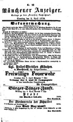 Münchener Anzeiger (Münchner neueste Nachrichten) Samstag 2. April 1870