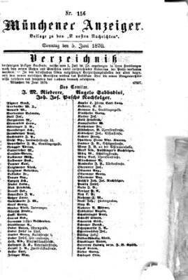 Münchener Anzeiger (Münchner neueste Nachrichten) Sonntag 5. Juni 1870