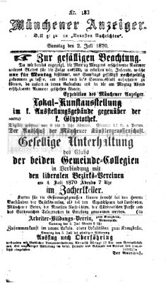 Münchener Anzeiger (Münchner neueste Nachrichten) Samstag 2. Juli 1870
