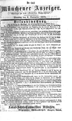 Münchener Anzeiger (Münchner neueste Nachrichten) Dienstag 6. September 1870