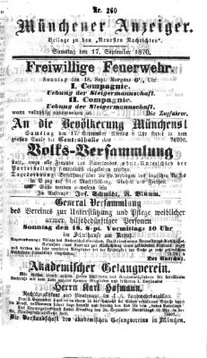 Münchener Anzeiger (Münchner neueste Nachrichten) Samstag 17. September 1870