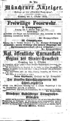 Münchener Anzeiger (Münchner neueste Nachrichten) Samstag 1. Oktober 1870