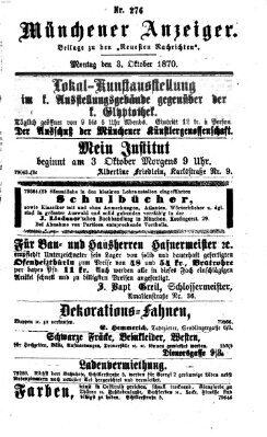 Münchener Anzeiger (Münchner neueste Nachrichten) Montag 3. Oktober 1870
