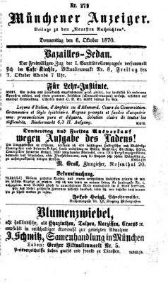 Münchener Anzeiger (Münchner neueste Nachrichten) Donnerstag 6. Oktober 1870