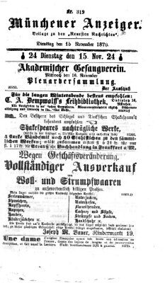 Münchener Anzeiger (Münchner neueste Nachrichten) Dienstag 15. November 1870