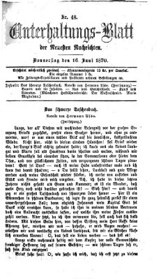 Neueste Nachrichten aus dem Gebiete der Politik (Münchner neueste Nachrichten) Donnerstag 16. Juni 1870