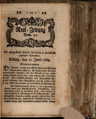 Real-Zeitung (Erlanger Real-Zeitung) Dienstag 27. Juni 1769