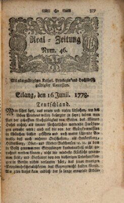 Real-Zeitung (Erlanger Real-Zeitung) Dienstag 16. Juni 1778