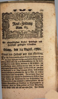 Real-Zeitung (Erlanger Real-Zeitung) Dienstag 14. August 1781