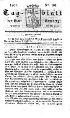 Tag-Blatt der Stadt Bamberg (Bamberger Tagblatt) Samstag 11. April 1835