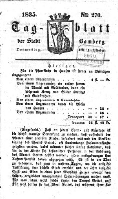 Tag-Blatt der Stadt Bamberg (Bamberger Tagblatt) Donnerstag 1. Oktober 1835