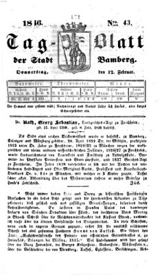 Tag-Blatt der Stadt Bamberg (Bamberger Tagblatt) Donnerstag 12. Februar 1846