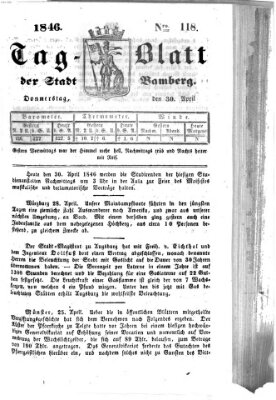 Tag-Blatt der Stadt Bamberg (Bamberger Tagblatt) Donnerstag 30. April 1846