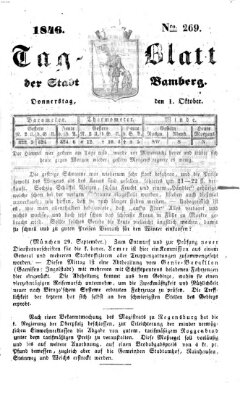 Tag-Blatt der Stadt Bamberg (Bamberger Tagblatt) Donnerstag 1. Oktober 1846