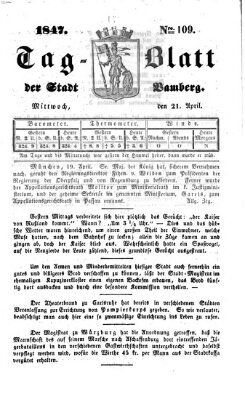 Tag-Blatt der Stadt Bamberg (Bamberger Tagblatt) Mittwoch 21. April 1847