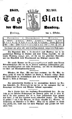 Tag-Blatt der Stadt Bamberg (Bamberger Tagblatt) Freitag 1. Oktober 1847