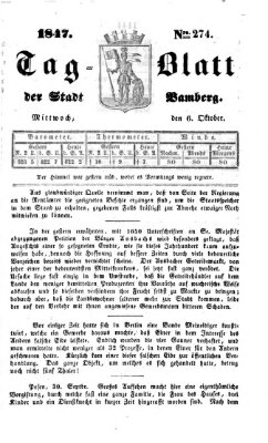 Tag-Blatt der Stadt Bamberg (Bamberger Tagblatt) Mittwoch 6. Oktober 1847