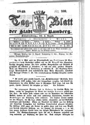 Tag-Blatt der Stadt Bamberg (Bamberger Tagblatt) Donnerstag 2. August 1849