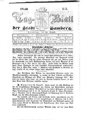 Tag-Blatt der Stadt Bamberg (Bamberger Tagblatt) Dienstag 28. August 1849