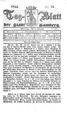 Tag-Blatt der Stadt Bamberg (Bamberger Tagblatt) Montag 3. Februar 1851