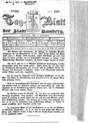 Tag-Blatt der Stadt Bamberg (Bamberger Tagblatt) Freitag 5. September 1851