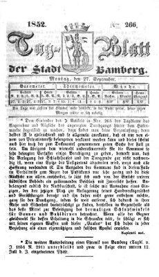 Tag-Blatt der Stadt Bamberg (Bamberger Tagblatt) Montag 27. September 1852