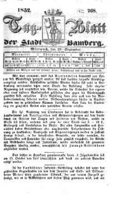 Tag-Blatt der Stadt Bamberg (Bamberger Tagblatt) Mittwoch 29. September 1852