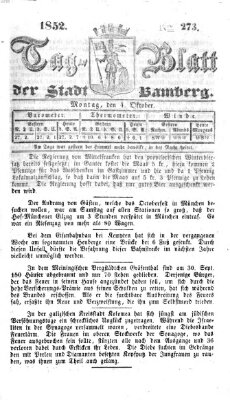 Tag-Blatt der Stadt Bamberg (Bamberger Tagblatt) Montag 4. Oktober 1852