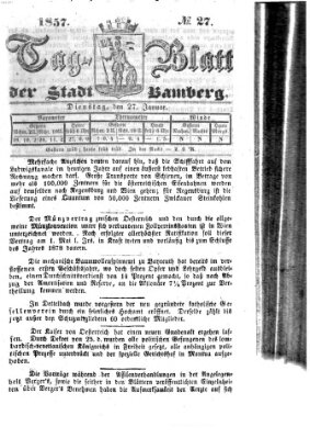Tag-Blatt der Stadt Bamberg (Bamberger Tagblatt) Dienstag 27. Januar 1857