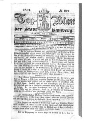 Tag-Blatt der Stadt Bamberg (Bamberger Tagblatt) Samstag 3. Oktober 1857