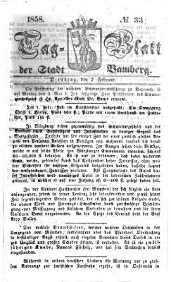 Tag-Blatt der Stadt Bamberg (Bamberger Tagblatt) Dienstag 2. Februar 1858