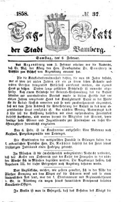 Tag-Blatt der Stadt Bamberg (Bamberger Tagblatt) Samstag 6. Februar 1858