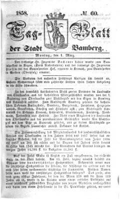 Tag-Blatt der Stadt Bamberg (Bamberger Tagblatt) Montag 1. März 1858