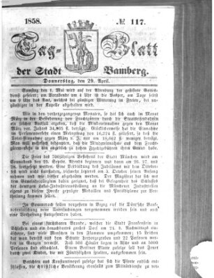 Tag-Blatt der Stadt Bamberg (Bamberger Tagblatt) Donnerstag 29. April 1858