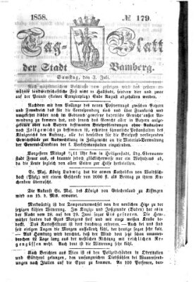 Tag-Blatt der Stadt Bamberg (Bamberger Tagblatt) Samstag 3. Juli 1858