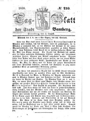 Tag-Blatt der Stadt Bamberg (Bamberger Tagblatt) Dienstag 3. August 1858