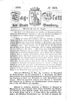 Tag-Blatt der Stadt Bamberg (Bamberger Tagblatt) Mittwoch 11. August 1858
