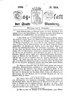 Tag-Blatt der Stadt Bamberg (Bamberger Tagblatt) Montag 6. September 1858