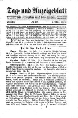 Tag- und Anzeigeblatt für Kempten und das Allgäu Sonntag 1. März 1863