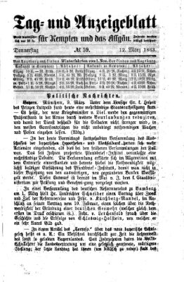 Tag- und Anzeigeblatt für Kempten und das Allgäu Donnerstag 12. März 1863