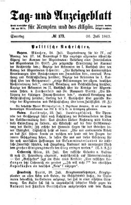 Tag- und Anzeigeblatt für Kempten und das Allgäu Sonntag 26. Juli 1863