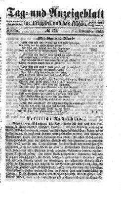 Tag- und Anzeigeblatt für Kempten und das Allgäu Freitag 27. November 1863