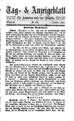 Tag- und Anzeigeblatt für Kempten und das Allgäu Mittwoch 5. Oktober 1864