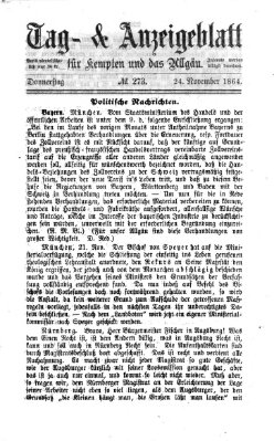 Tag- und Anzeigeblatt für Kempten und das Allgäu Donnerstag 24. November 1864