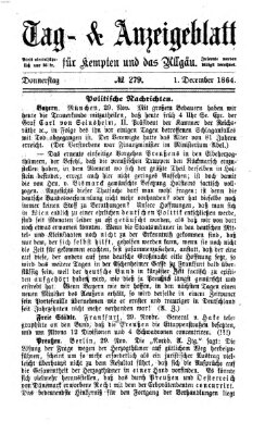 Tag- und Anzeigeblatt für Kempten und das Allgäu Donnerstag 1. Dezember 1864