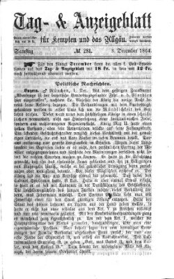 Tag- und Anzeigeblatt für Kempten und das Allgäu Samstag 3. Dezember 1864