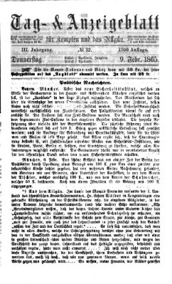 Tag- und Anzeigeblatt für Kempten und das Allgäu Donnerstag 9. Februar 1865