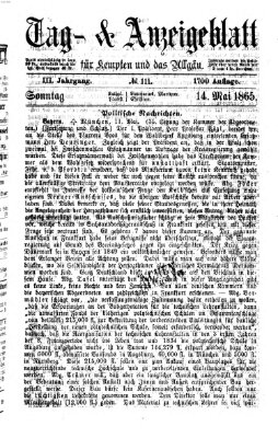 Tag- und Anzeigeblatt für Kempten und das Allgäu Sonntag 14. Mai 1865