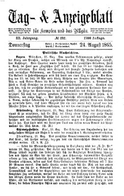 Tag- und Anzeigeblatt für Kempten und das Allgäu Donnerstag 24. August 1865